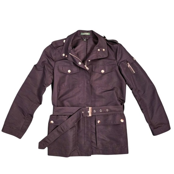 Lauren Ralph Lauren Women's M‎ Jacket Fountain Head Black Pockets Belted Zip Up - Picture 1 of 11